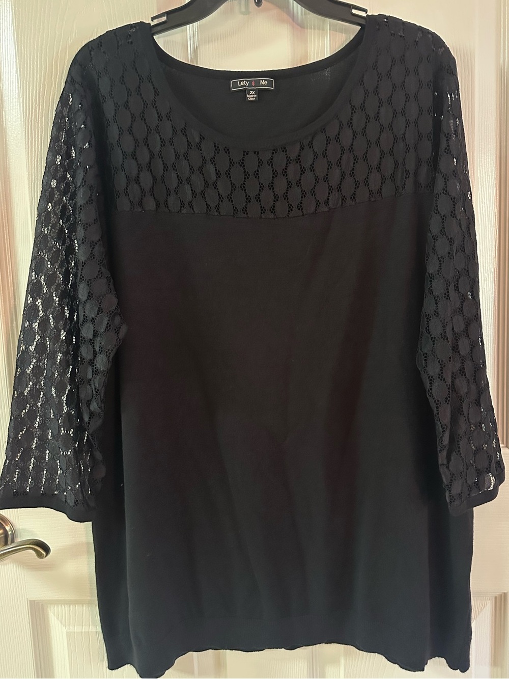 Lety & Me Black Lace-Yoke Knit Tunic